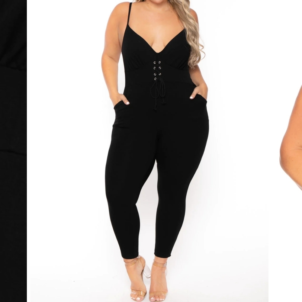 PLUS SIZE LIZ GROMMET LACE UP JUMPSUIT